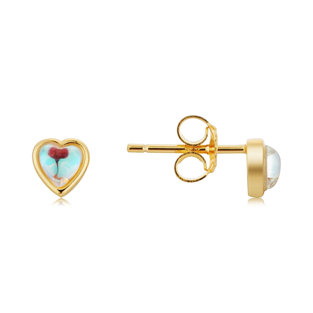 Argento Gold Mother of Pearl Heart Crystal Stud Earrings