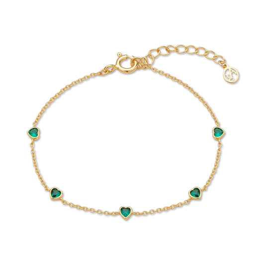 Argento Gold Multi Green Heart Crystal Bracelet
