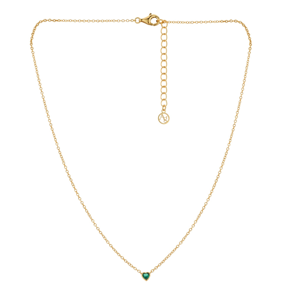 Argento Gold Petite Heart Green Crystal Necklace
