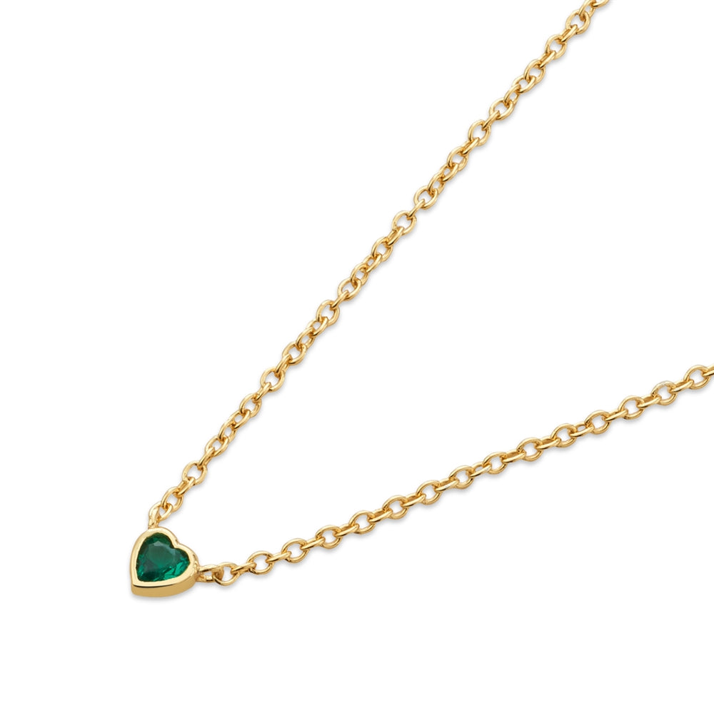 Argento Gold Petite Heart Green Crystal Necklace