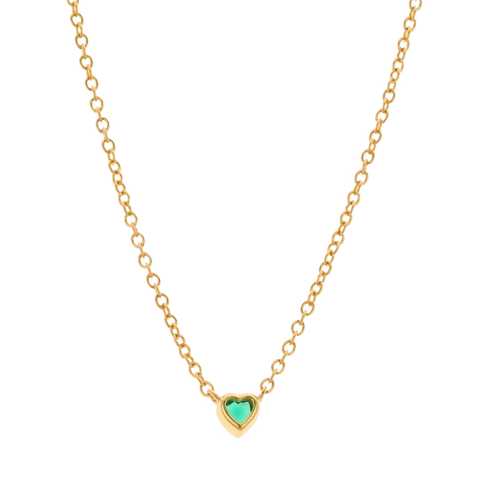 Argento Gold Petite Heart Green Crystal Necklace