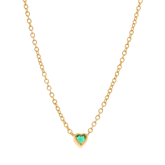 Argento Gold Petite Heart Green Crystal Necklace