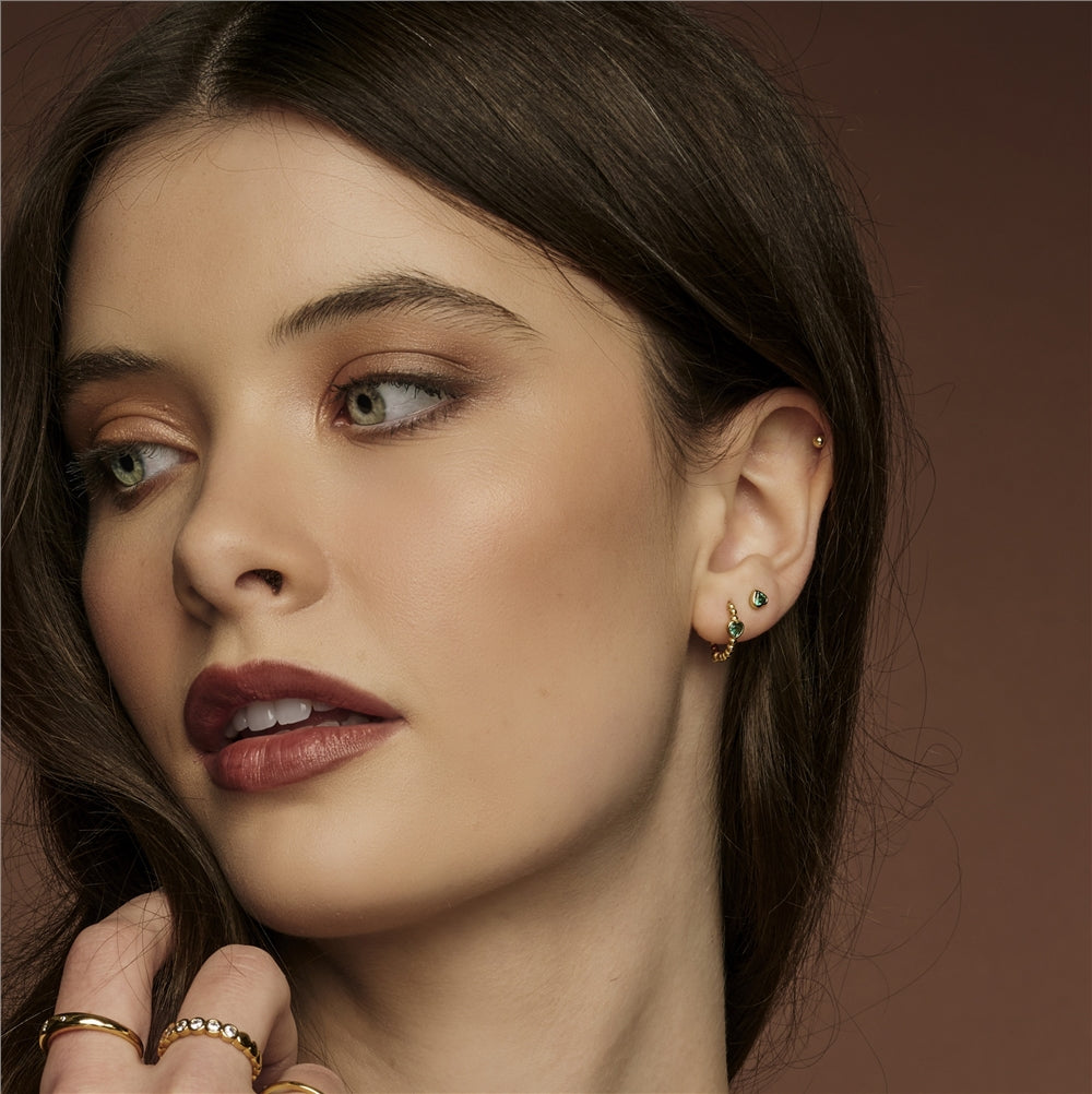 Argento Gold Green Heart Crystal Stud Earrings