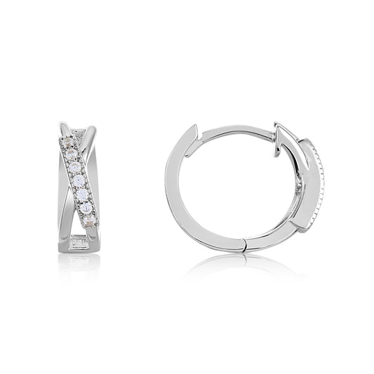 Argento Silver Cross Crystal Hoop Earrings