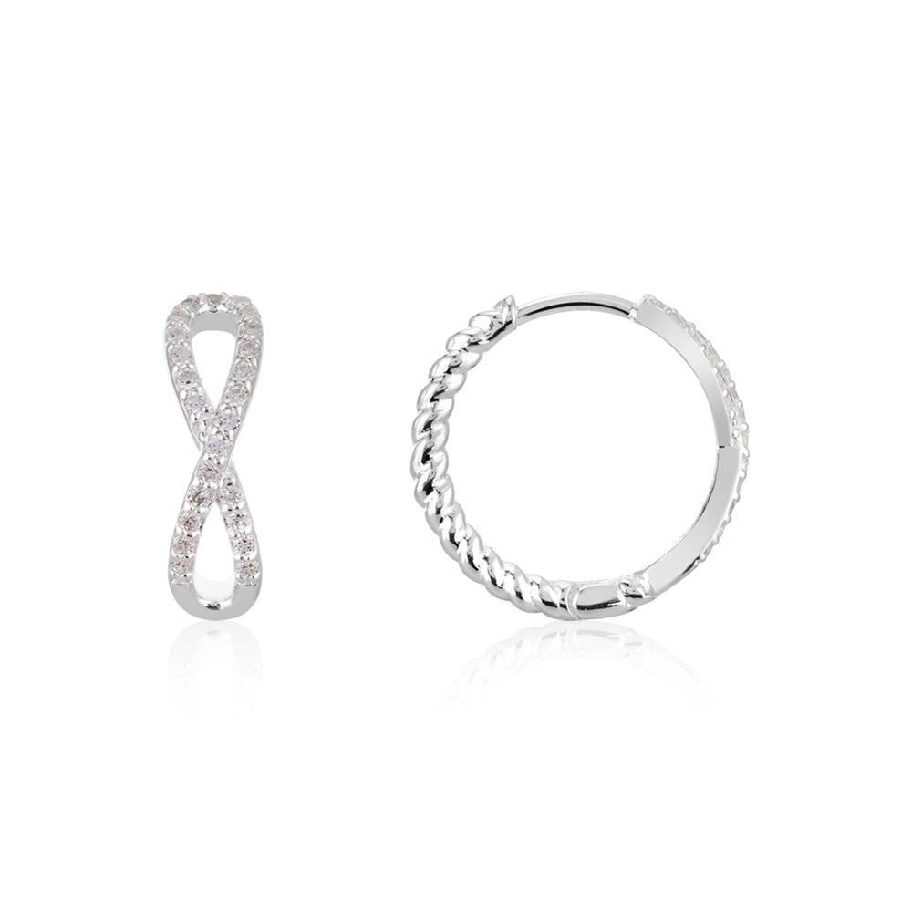 Argento Silver Crystal Infinity Huggie Earrings