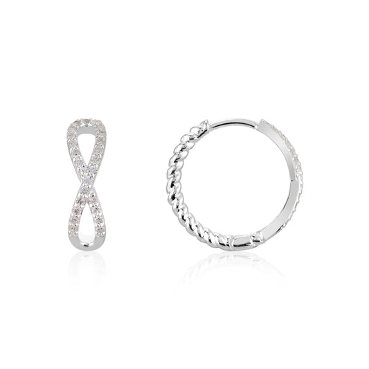 Argento Silver Crystal Infinity Huggie Earrings