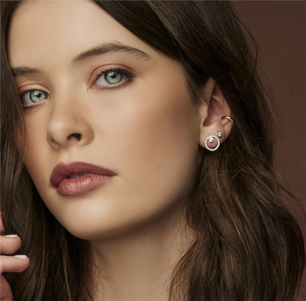 Argento Silver Open Circle Crystal Earrings