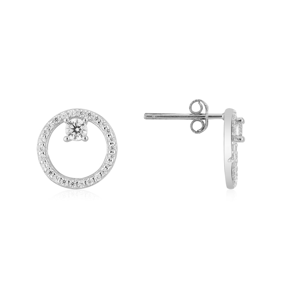 Argento Silver Open Circle Crystal Earrings