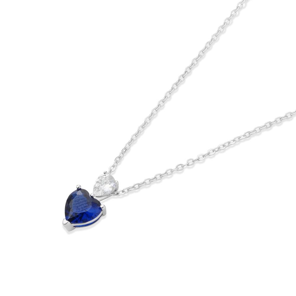 Argento Silver Sapphire Heart Crystal Necklace