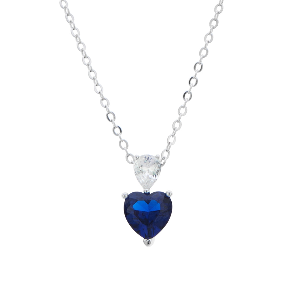 Argento Silver Sapphire Heart Crystal Necklace