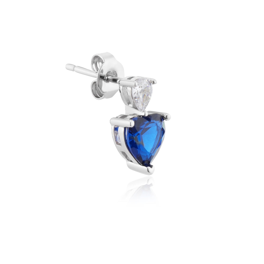 Argento Silver Sapphire Heart Crystal Stud Earrings