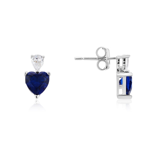 Argento Silver Sapphire Heart Crystal Stud Earrings