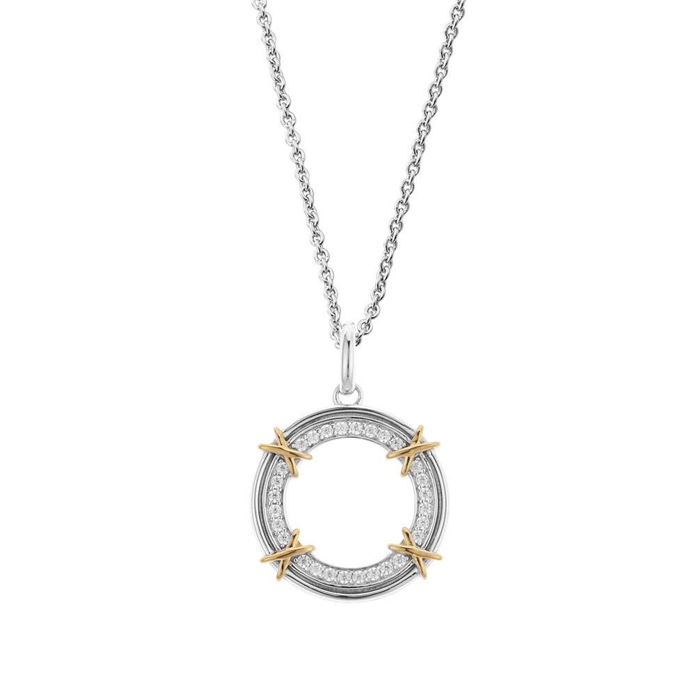 Argento Silver Two Tone Cross Circle Necklace