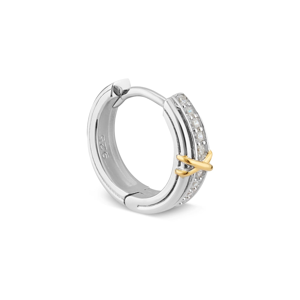 Argento Silver Two Tone Cross Hoop Earrings
