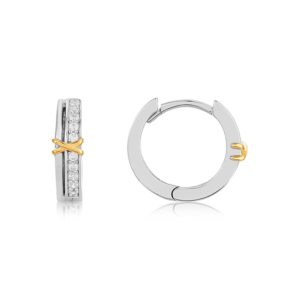 Argento Silver Two Tone Cross Hoop Earrings