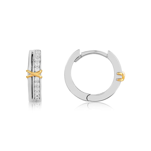 Argento Silver Two Tone Cross Hoop Earrings