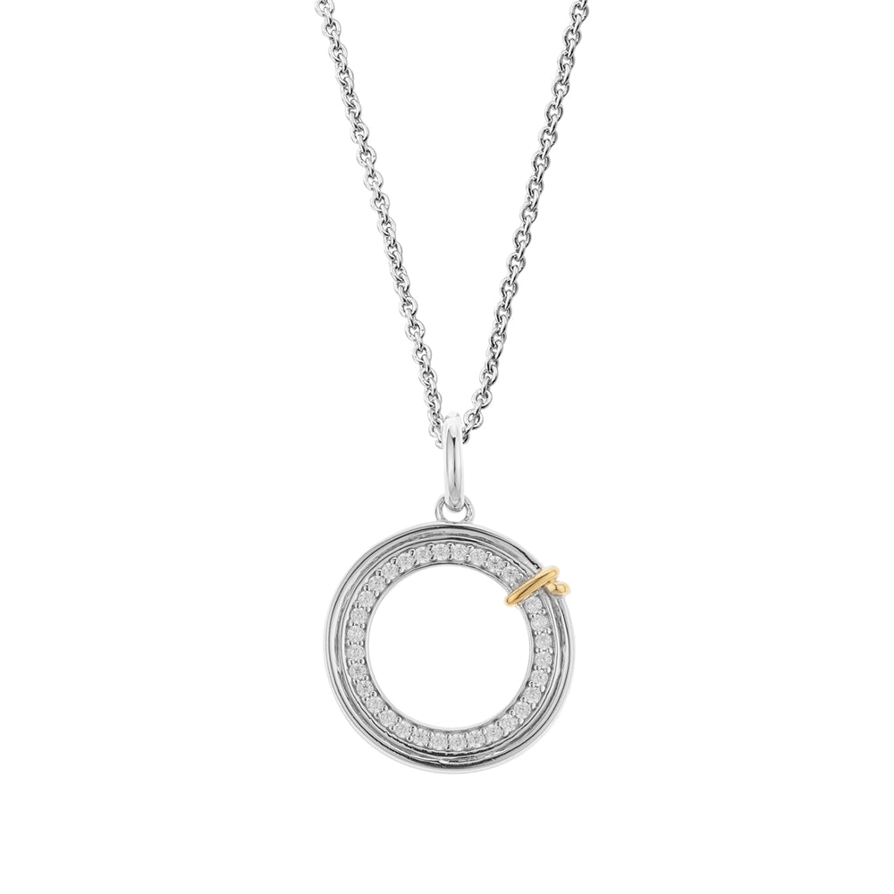 Argento Silver Two Tone Pave Circle Necklace