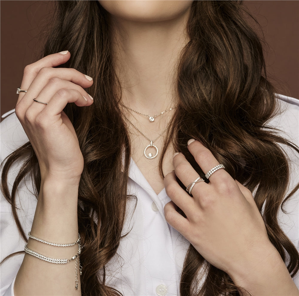 Argento Silver Open Circle Crystal Necklace