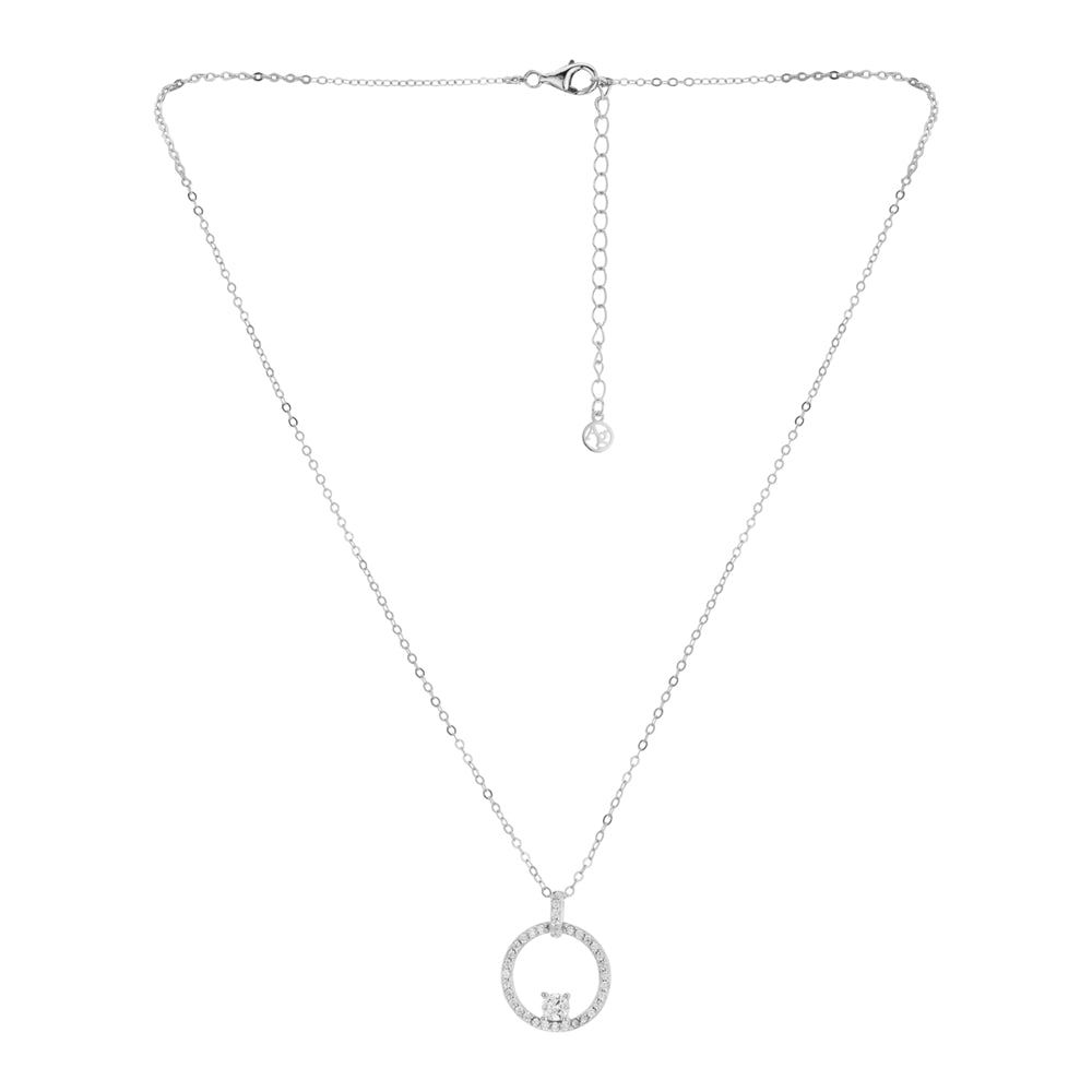 Argento Silver Open Circle Crystal Necklace