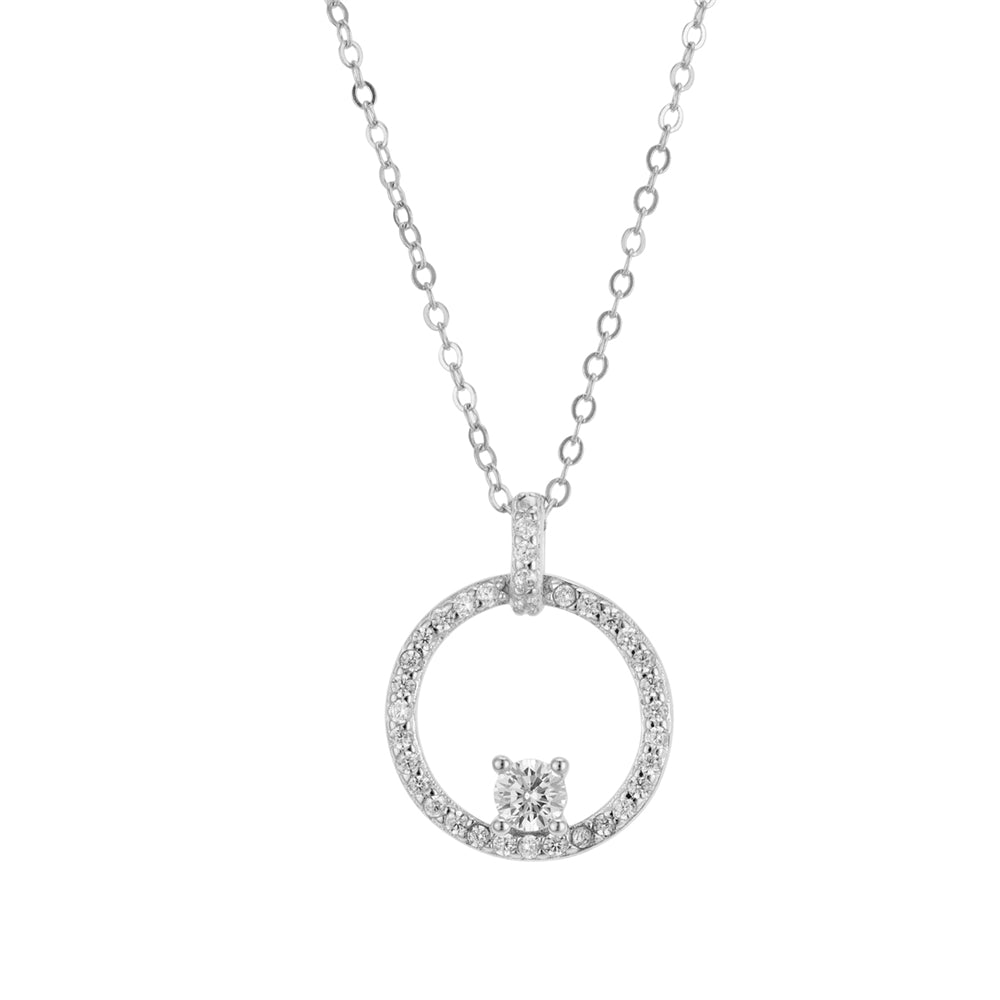 Argento Silver Open Circle Crystal Necklace