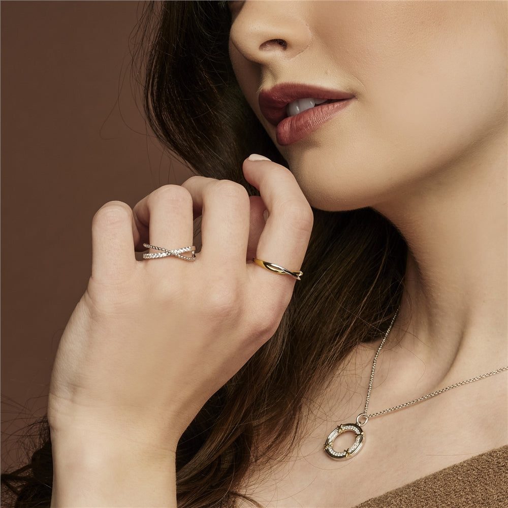 Argento Silver Two Tone Overlap Crystal Ring