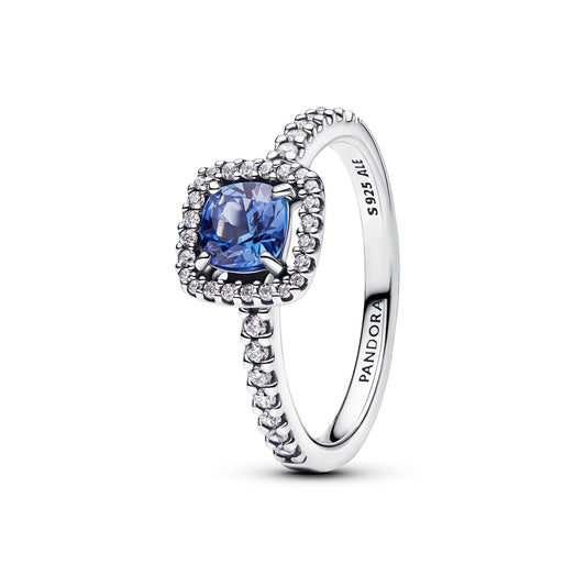 Pandora Silver Sparkling Square Blue Halo Ring