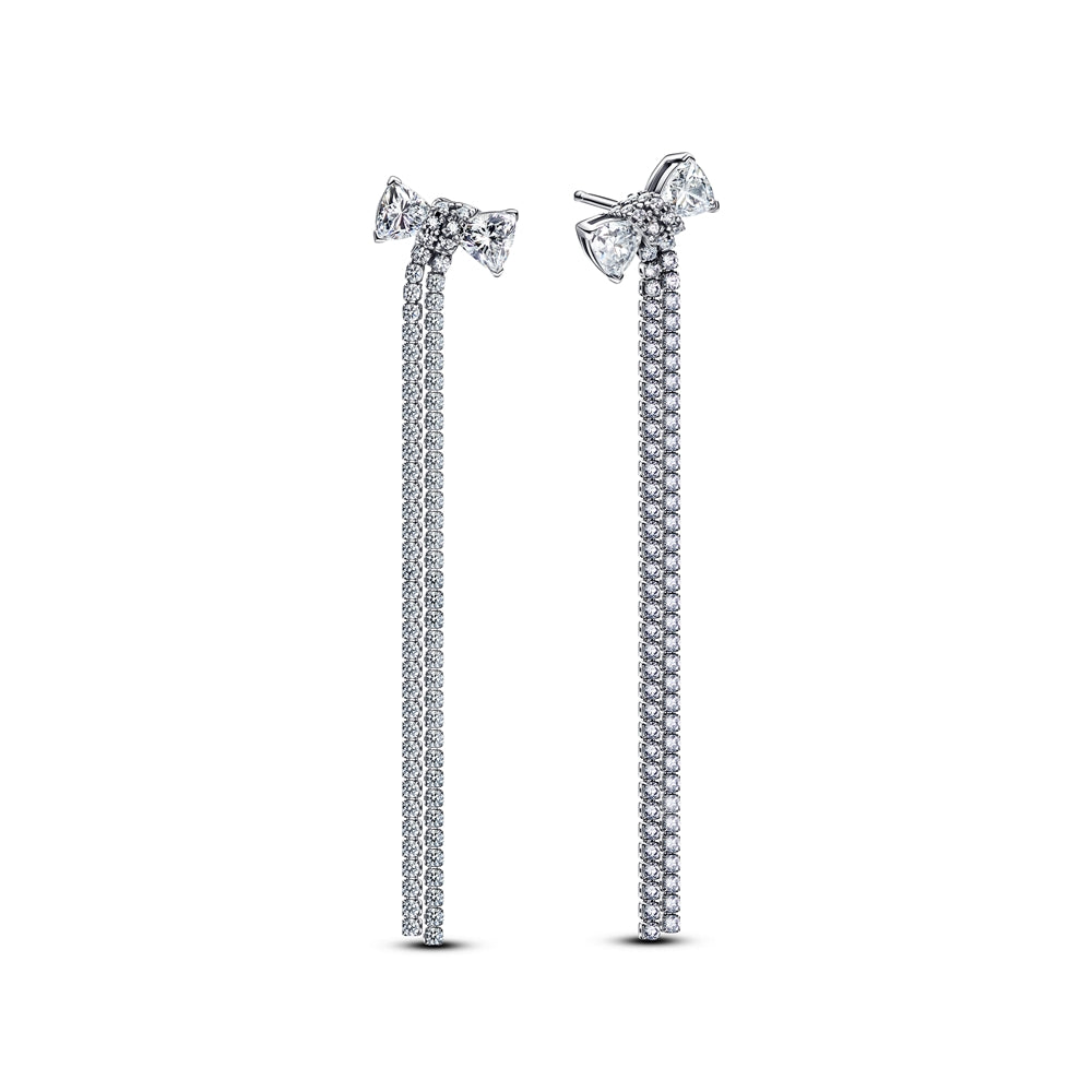 Pandora Silver Drop Crystal Bow Earrings