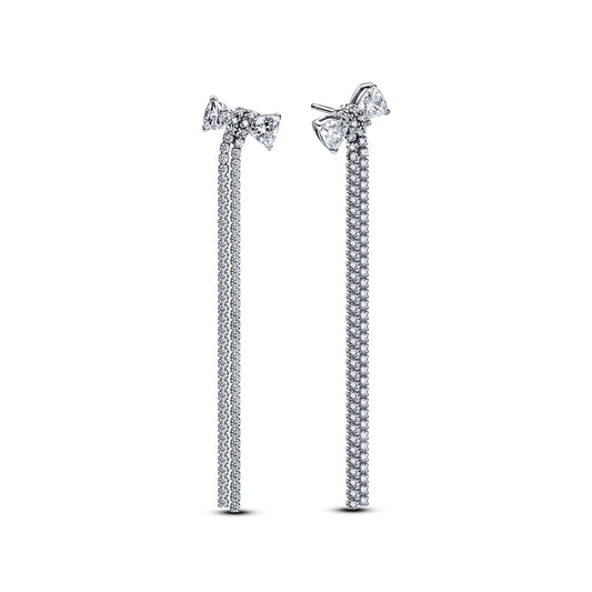 Pandora Silver Drop Crystal Bow Earrings