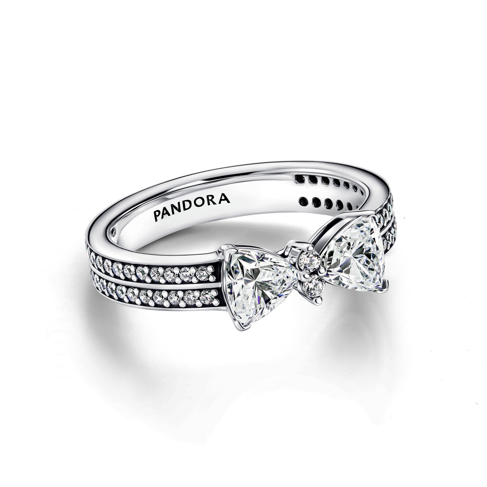 Pandora Silver Sparkling Bow Double-Row Ring