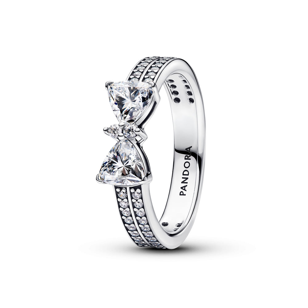 Pandora Silver Sparkling Bow Double-Row Ring