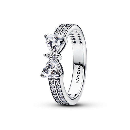 Pandora Silver Sparkling Bow Double-Row Ring