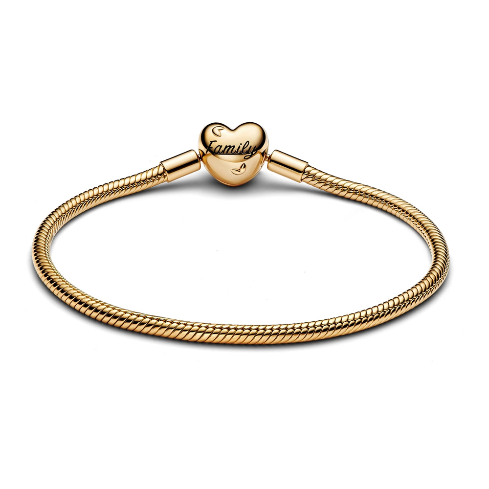 Pandora Gold Family Tree Heart Clasp Snake Chain Bracelet