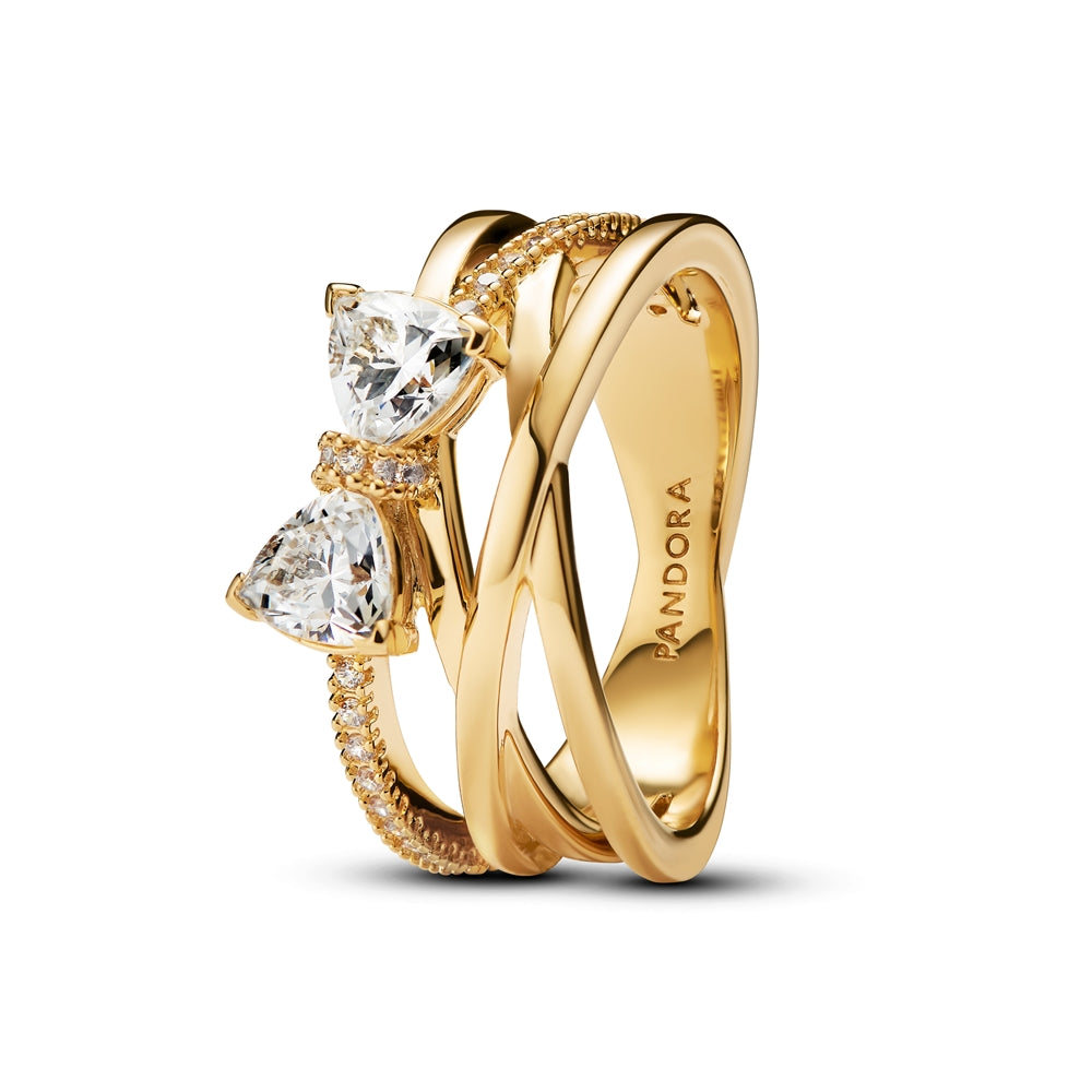 Pandora Gold Sparkling Bow & Crossover Band Ring