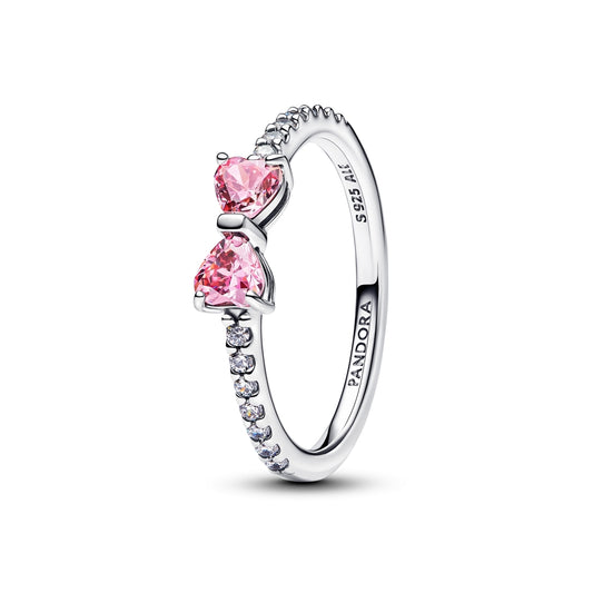 Pandora Silver Sparkling Pink Bow Ring