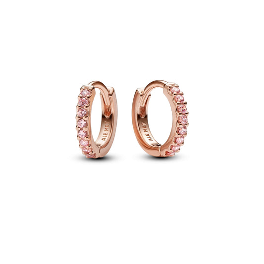Pandora Rose Gold Sparkling Pink Crystal Huggie Hoop Earrings