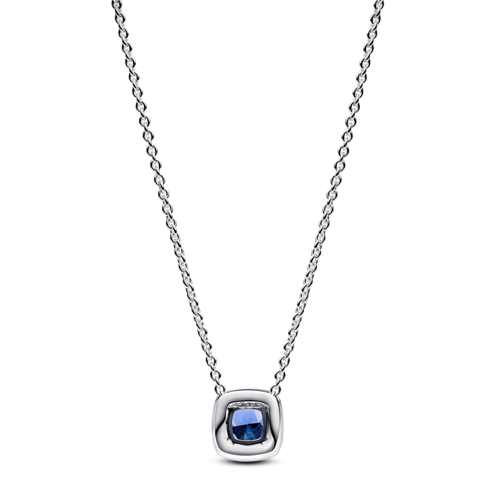 Pandora Silver Sparkling Square Blue Halo Pendant Necklace