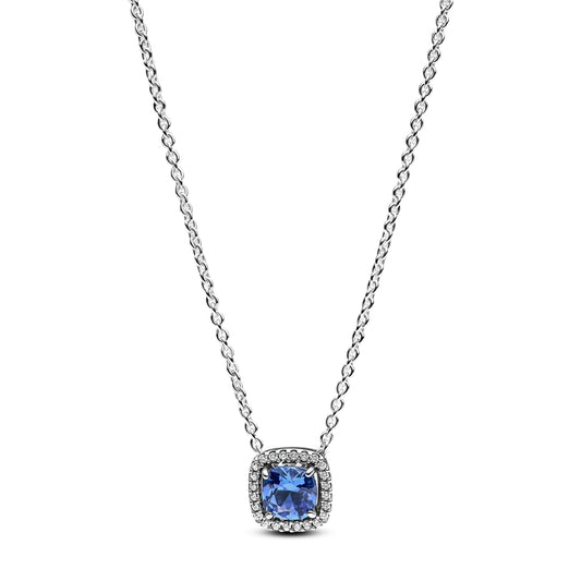 Pandora Silver Sparkling Square Blue Halo Pendant Necklace