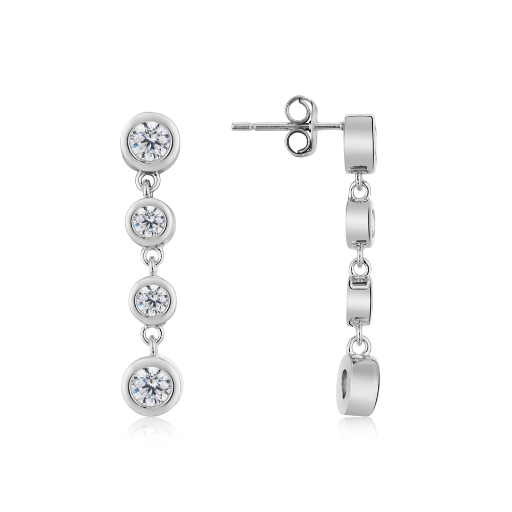 Argento Silver Four Bezel Drop Earrings