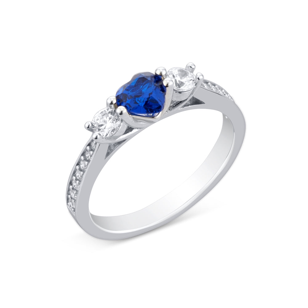 Argento Silver Sapphire Heart Cubic Zirconia Ring