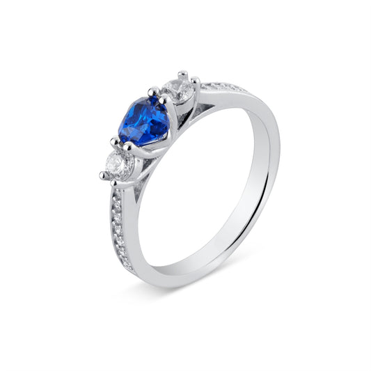 Argento Silver Sapphire Heart Cubic Zirconia Ring