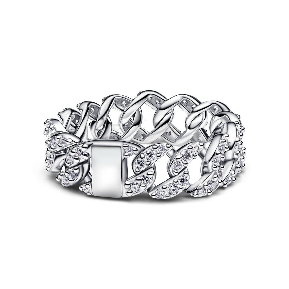 Pandora Silver Pavé Cuban Chain Ring