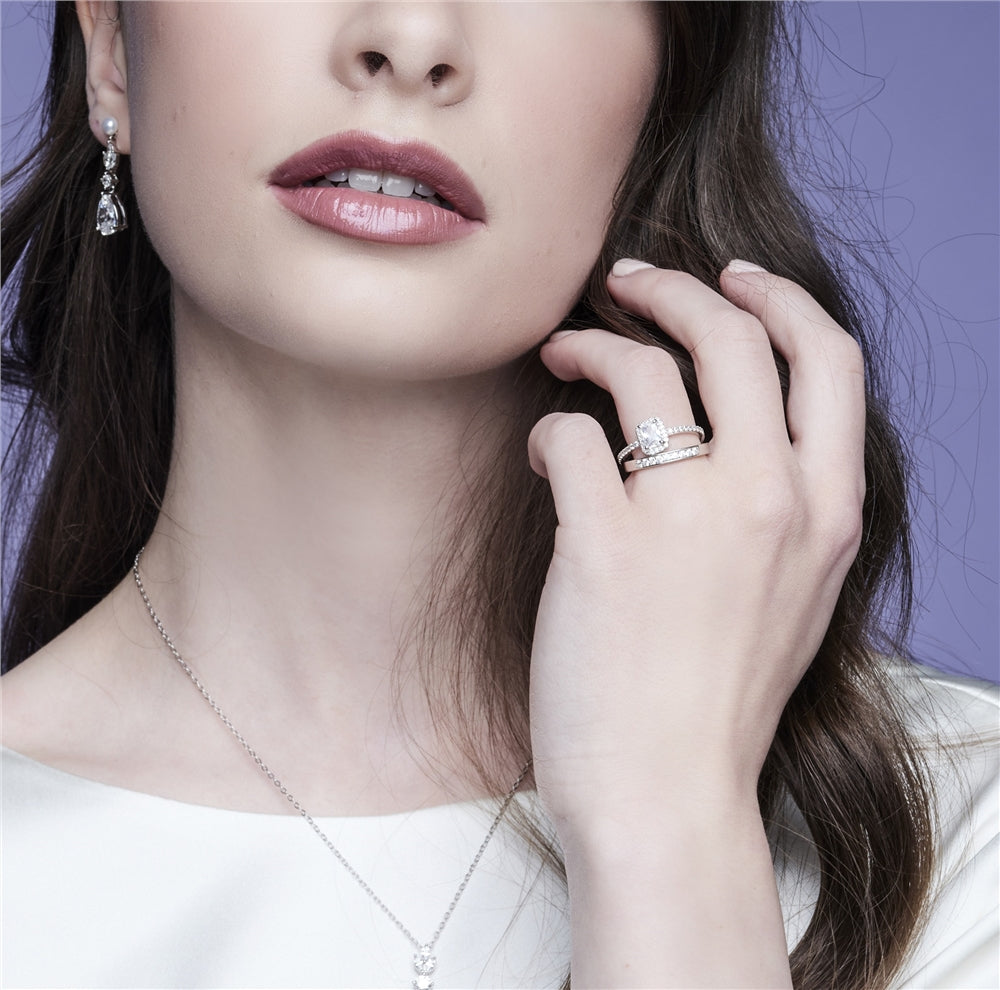 Argento Silver Radiant Halo Promise Ring