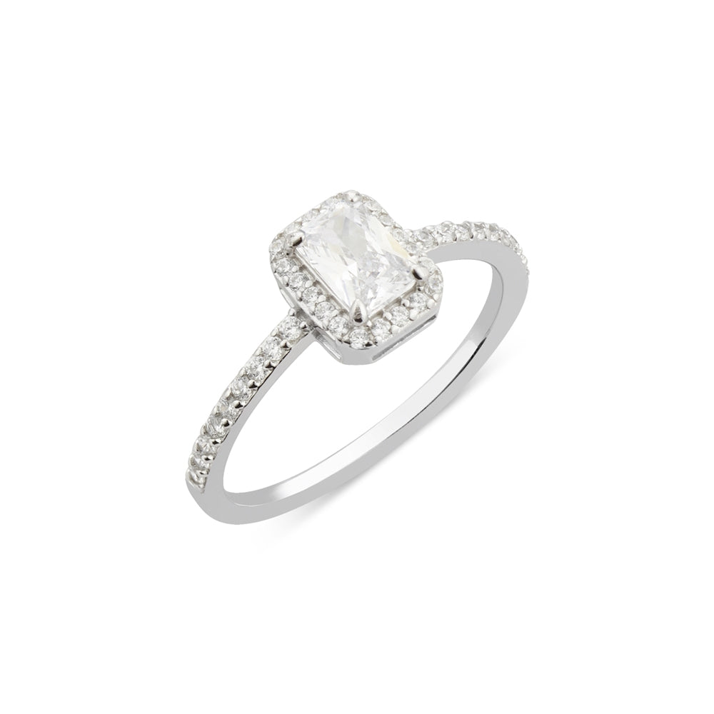 Argento Silver Radiant Halo Promise Ring