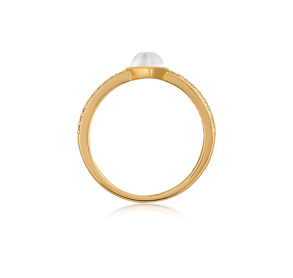 Argento Gold Mother of Pearl Heart Crystal Band Ring