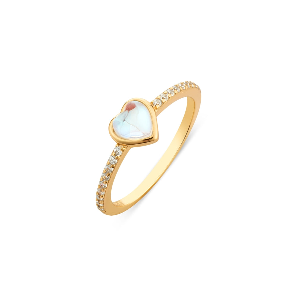 Argento Gold Mother of Pearl Heart Crystal Band Ring