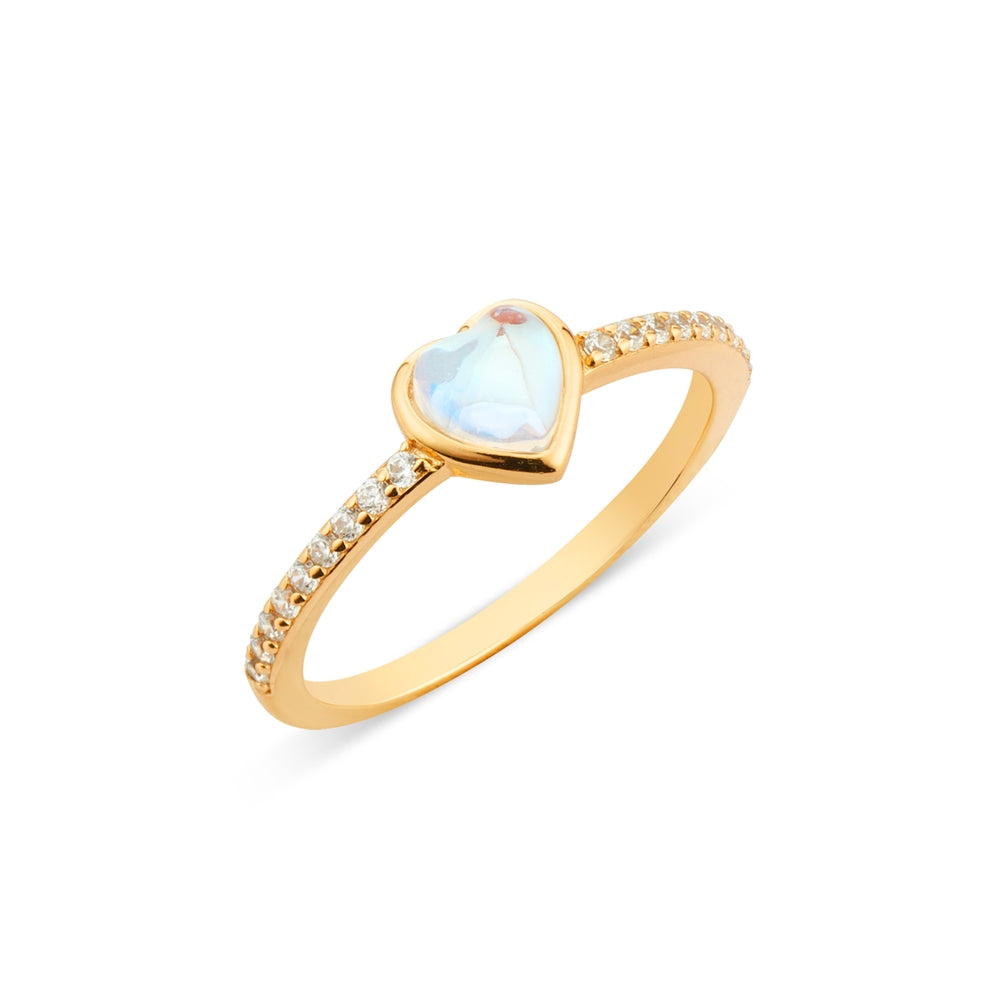 Argento Gold Mother of Pearl Heart Crystal Band Ring