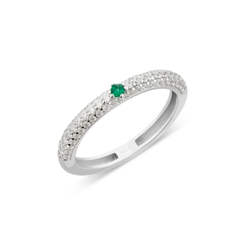 Argento Silver Green Stone Pavé Band Ring