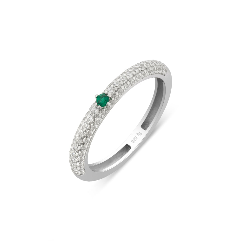 Argento Silver Green Stone Pavé Band Ring