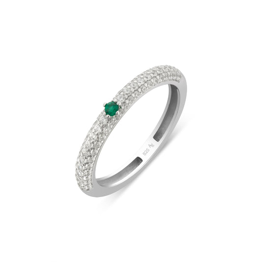 Argento Silver Green Stone Pavé Band Ring