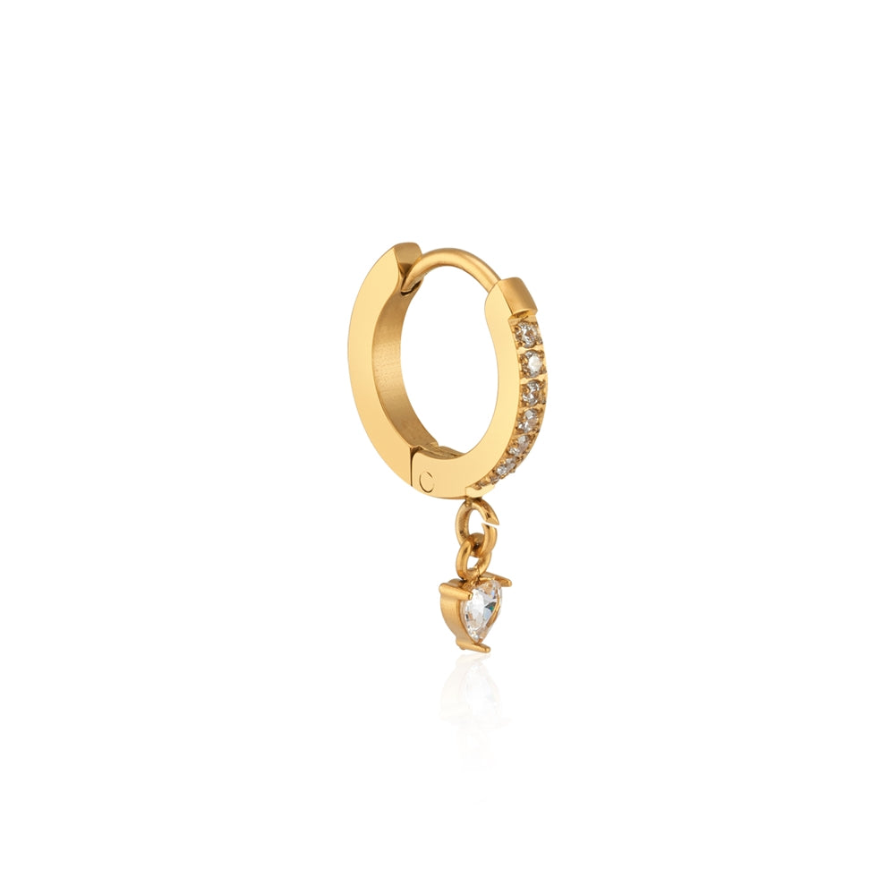 Over & Over Gold Stainless Steel Crystal Heart Huggie Earrings